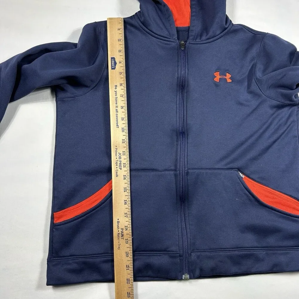 Under Armour Jacket Hooded Boys M L ? Blue Orange Hoodie Full Zip Athletic Sport
